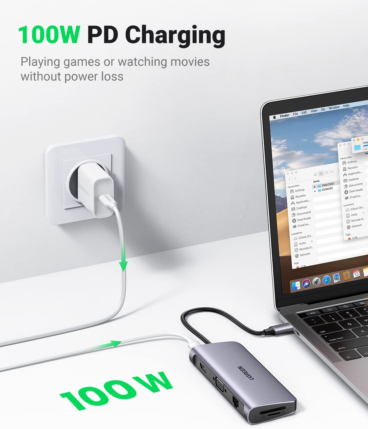 UGreen USB C Hub, 10-in-1 USB-C Docking Station, 4K HDMI& VGA Dual Monitor, 1Gbps Ethernet, 100W PD, 3 USB 3.0 Ports, 3.5mm Audio Jack, SD/TF Card Reader Multiport Adapter for MacBook and Type C Windows Laptops (Open Box) - Hatke
