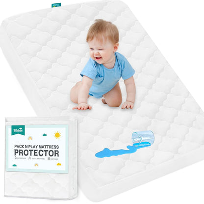 Pack N Play Waterproof Baby Crib Mattress Pad - 39" x 27" Fitted Cover Protector for Mini & Portable Playard Mattresses - Hypoallergenic Ultra Soft Padding -White