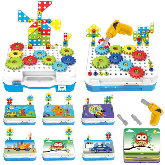 YALAOBAN Gear Set Building Block Toys - 196pcs Building Block Learning Toy Set, which can Switch The Mode of Electric Drill or Electric Motor, STEM Educational Toys, Suitable for Boys and Girls Ages 3+