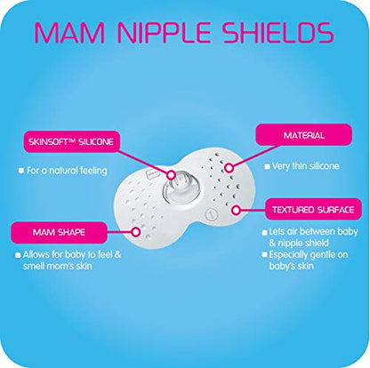 MAM Breastfeeding Nipple Shields with Sterilizing Storage Case, Nipple Shields for Nursing Newborn, Size 1 Small 17mm, 2-Count, Clear