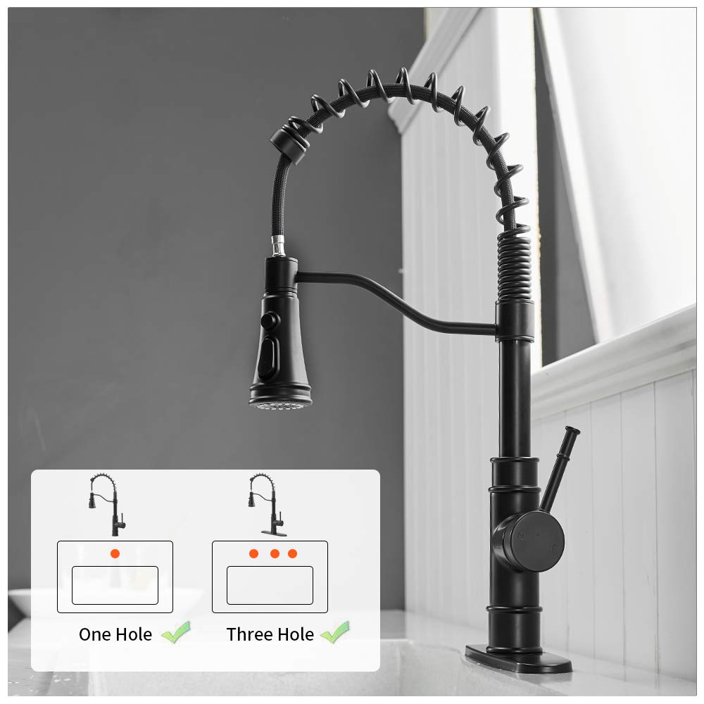 OWOFAN Kitchen Faucets with Pull Down Sprayer Solid Brass Matte Black Industrial Single Handle One Hole Or 3 Hole Faucet for Farmhouse Camper Laundry Utility RV Wet Bar Sinks - Hatke