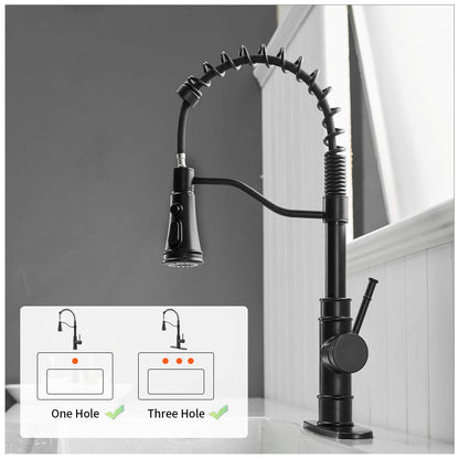OWOFAN Kitchen Faucets with Pull Down Sprayer Solid Brass Matte Black Industrial Single Handle One Hole Or 3 Hole Faucet for Farmhouse Camper Laundry Utility RV Wet Bar Sinks - Hatke