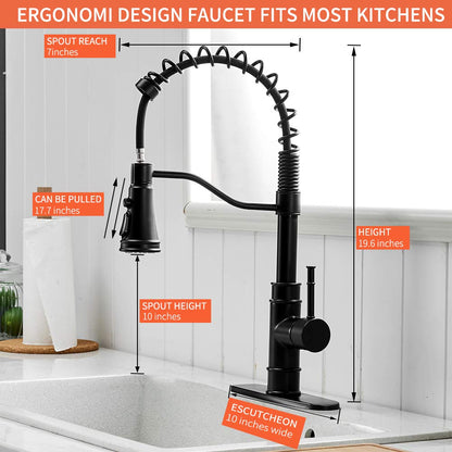 OWOFAN Kitchen Faucets with Pull Down Sprayer Solid Brass Matte Black Industrial Single Handle One Hole Or 3 Hole Faucet for Farmhouse Camper Laundry Utility RV Wet Bar Sinks