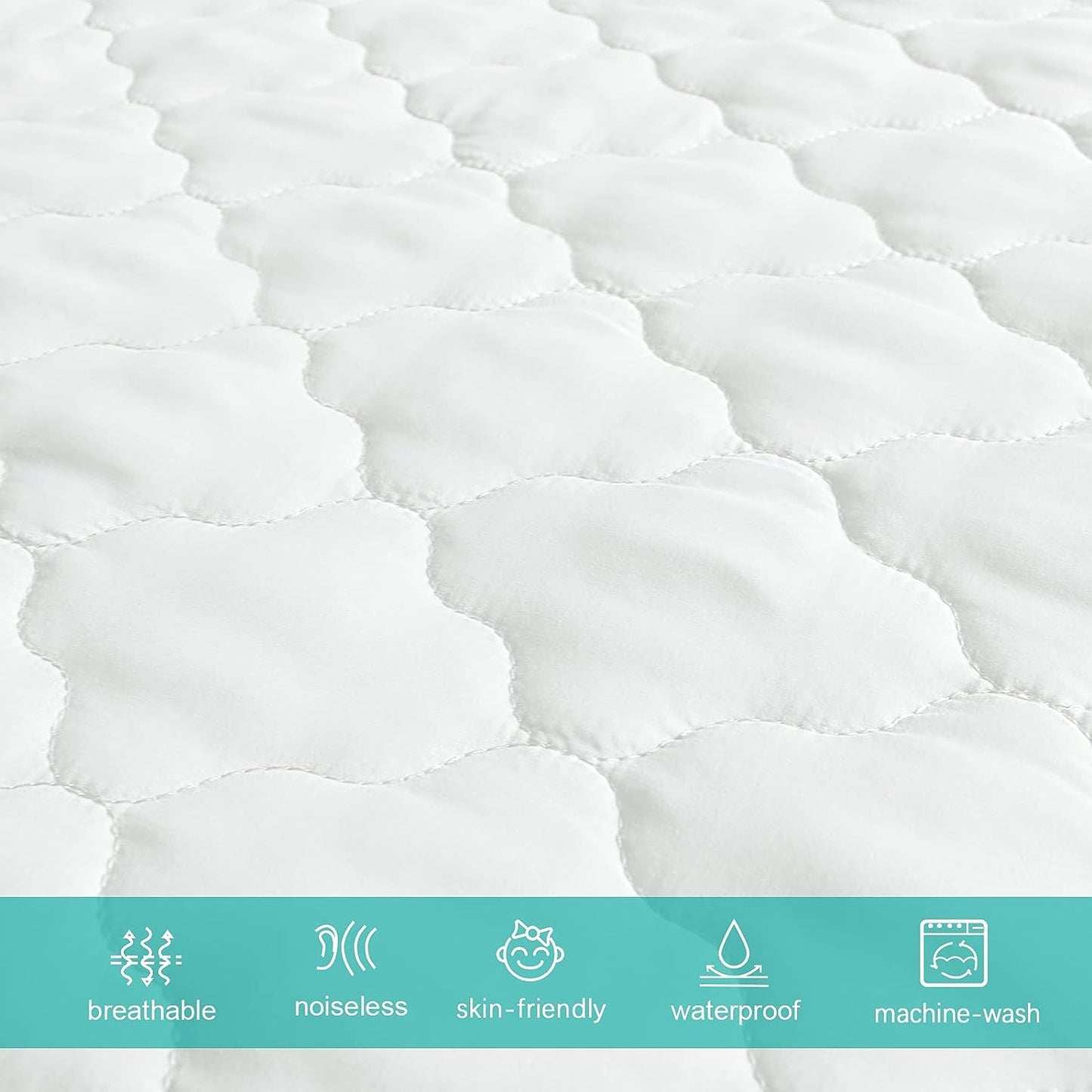 Pack N Play Waterproof Baby Crib Mattress Pad - 39" x 27" Fitted Cover Protector for Mini & Portable Playard Mattresses - Hypoallergenic Ultra Soft Padding -White