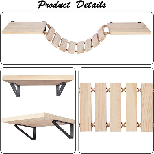 Purife Handcrafted Wall Mounted Cat Shelves, Cat Wall Furniture Set, Cat Wall Bridge Shelf & Perch, Cat Climbing Wall Steps Ladder Cat Hammock Bed - Hatke