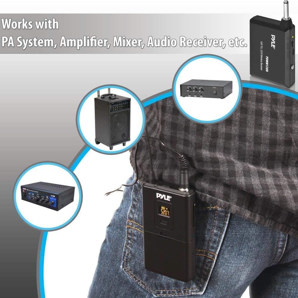 Pyle UHF 32-Channels Wireless Microphone - System Set w/ Headset & Lavalier Lapel Microphones, Beltpack Transmitter, Clip on Lavalier Mic & Receiver-Perfect for Karaoke & Conference - PDWM12UH,Black - Hatke