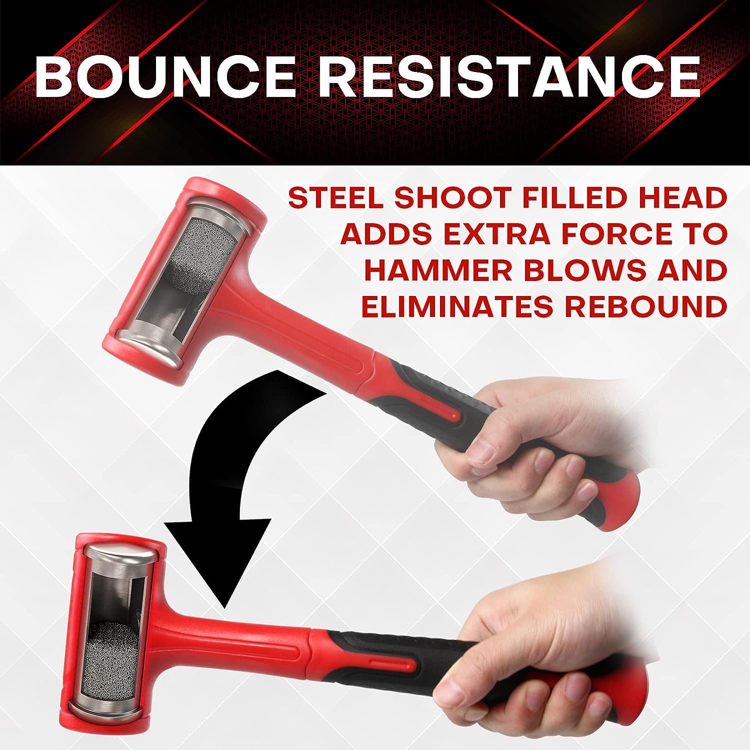 3-Piece Dead Blow Hammer Set - 16 oz, 27 oz, 45 oz - Red & Black, Shockproof, No-Rebound, Unibody Molded Grip, Spark & Rebound Resistant (YY-3-013) - Hatke