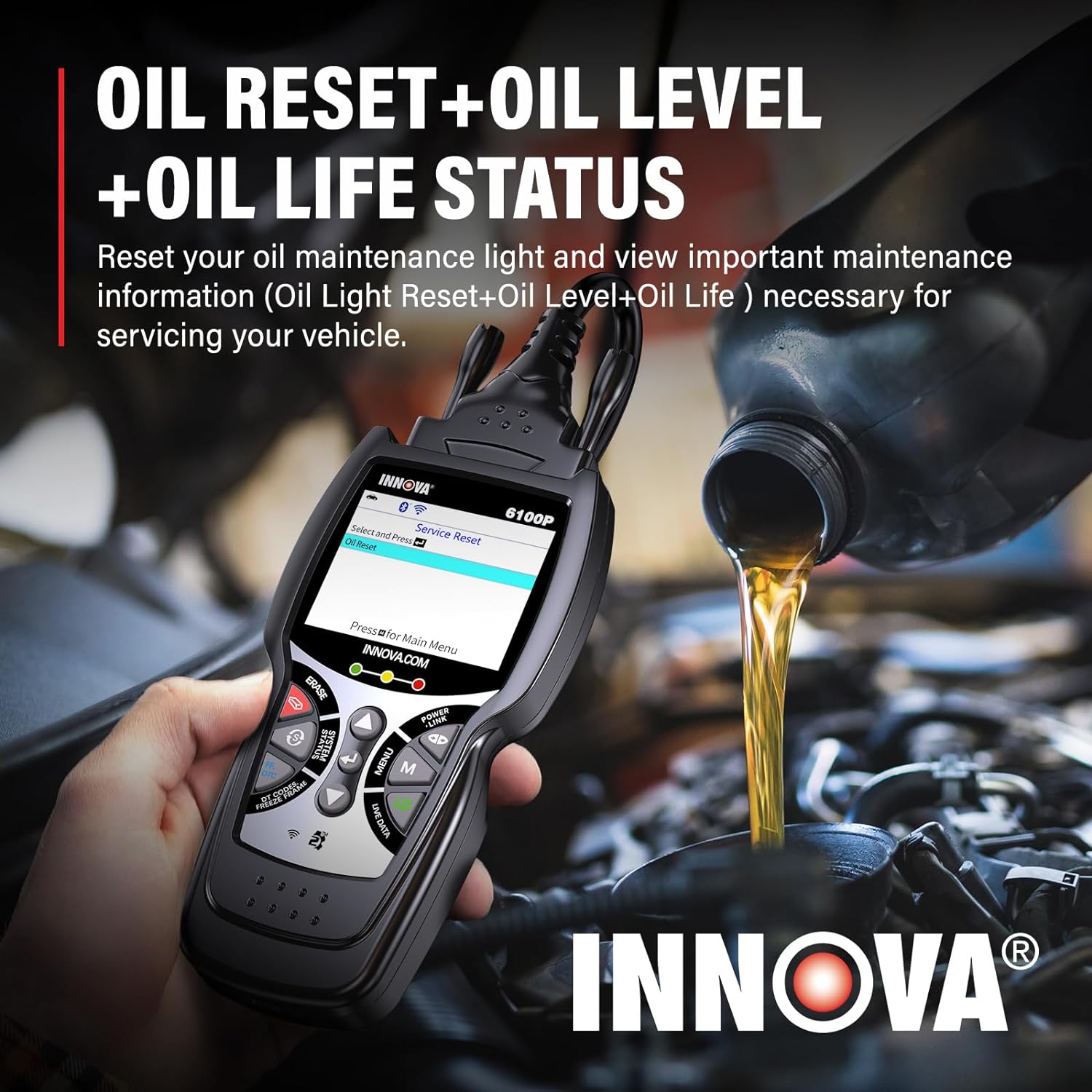 INNOVA 6100P SRS ABS OBD2 Scanner Car Code Reader Scan Tool Ignition Tester with Battery Alternator Test Oil Service Light Reset Car Health Monitor - Hatke