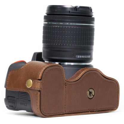 MegaGear Nikon D5600, D5500 Ever Ready Leather Camera Half Case and Strap, with Battery Access - Dark Brown - MG1171