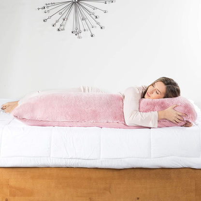 Milliard Full Body Pillow with Shredded Memory Foam | Long Pillow for Sleeping 20x54 | Ultra Soft and Plush Faux Fur Removable Cover (Pink) - Hatke