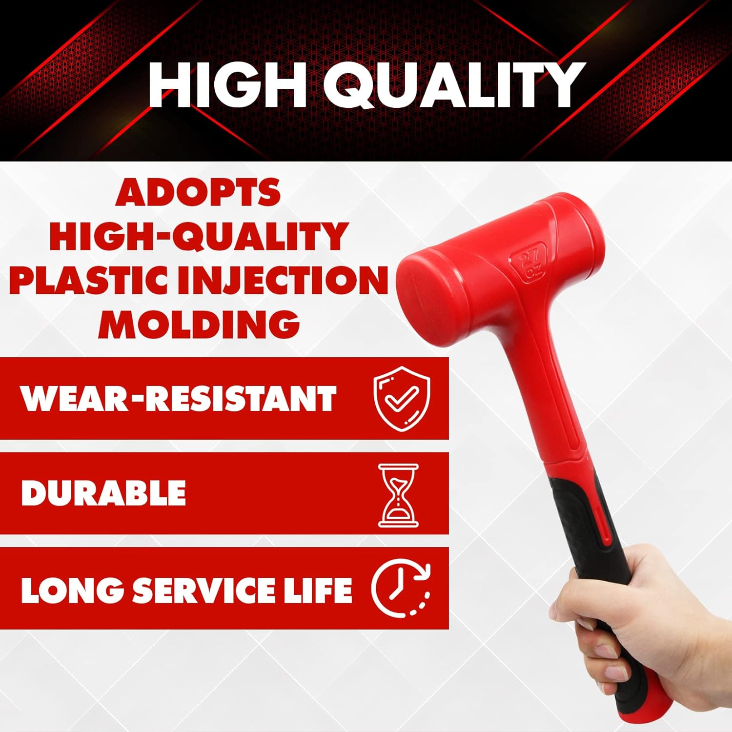 3-Piece Dead Blow Hammer Set - 16 oz, 27 oz, 45 oz - Red & Black, Shockproof, No-Rebound, Unibody Molded Grip, Spark & Rebound Resistant (YY-3-013) - Hatke