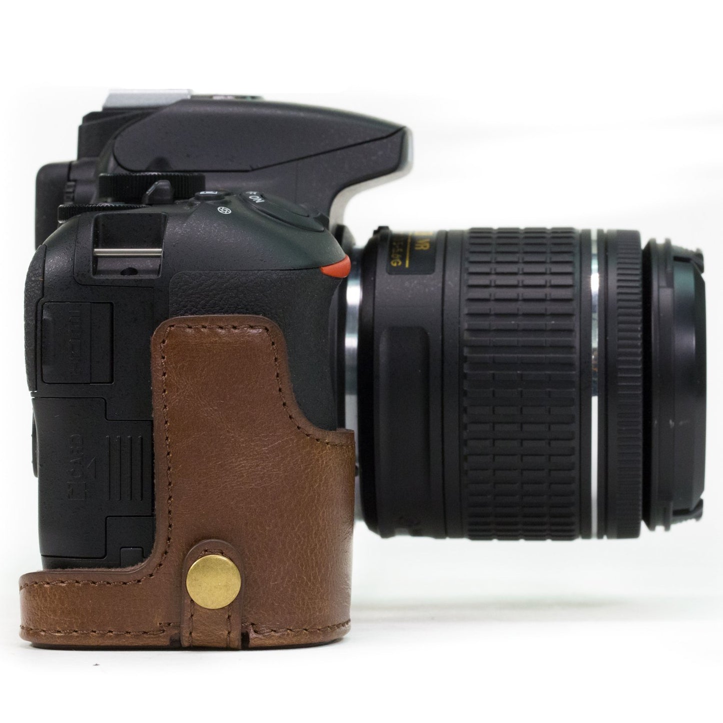 MegaGear Nikon D5600, D5500 Ever Ready Leather Camera Half Case and Strap, with Battery Access - Dark Brown - MG1171