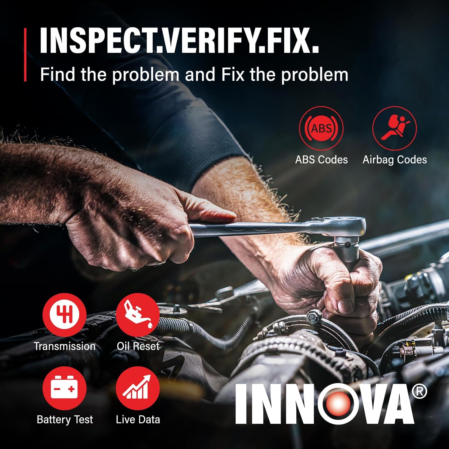 INNOVA 6100P SRS ABS OBD2 Scanner Car Code Reader Scan Tool Ignition Tester with Battery Alternator Test Oil Service Light Reset Car Health Monitor - Hatke