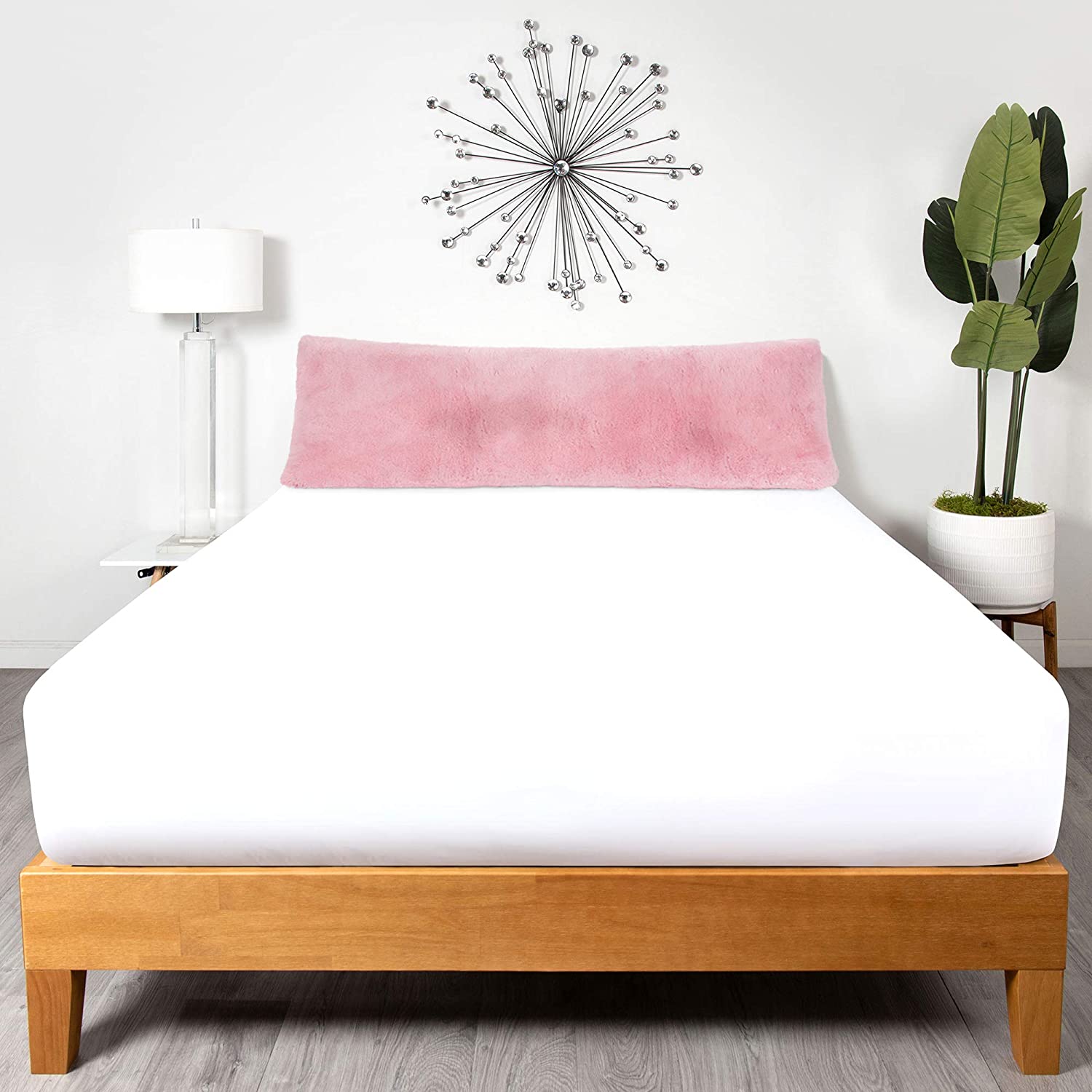 Milliard Full Body Pillow with Shredded Memory Foam | Long Pillow for Sleeping 20x54 | Ultra Soft and Plush Faux Fur Removable Cover (Pink) - Hatke