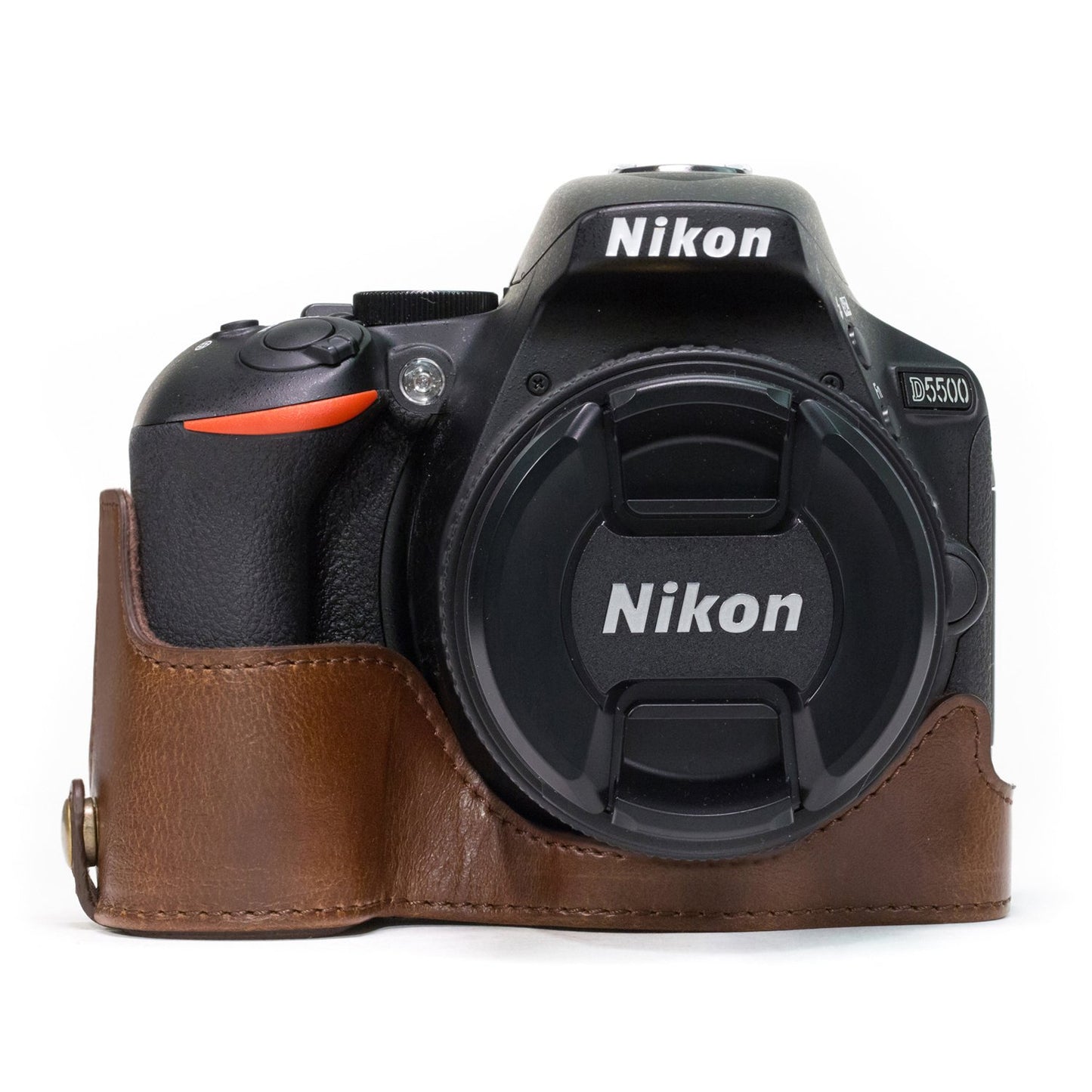 MegaGear Nikon D5600, D5500 Ever Ready Leather Camera Half Case and Strap, with Battery Access - Dark Brown - MG1171