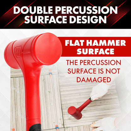 3-Piece Dead Blow Hammer Set - 16 oz, 27 oz, 45 oz - Red & Black, Shockproof, No-Rebound, Unibody Molded Grip, Spark & Rebound Resistant (YY-3-013) - Hatke
