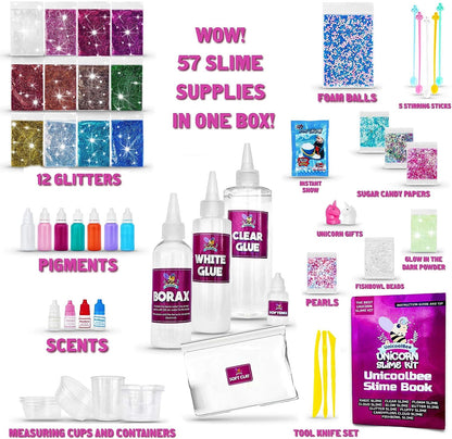 UnicoolBee Unicorn Slime Kit for Girls 57pcs -Slime Making Kit and Slime Supplies Kit -2 in 1- DIY Slime Kits with Everything - Make Fluffy, Unicorn,Butter, Cloud Slime - Unicorn Gifts for Girls