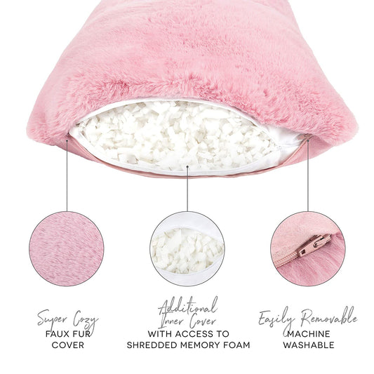 Milliard Full Body Pillow with Shredded Memory Foam | Long Pillow for Sleeping 20x54 | Ultra Soft and Plush Faux Fur Removable Cover (Pink) - Hatke
