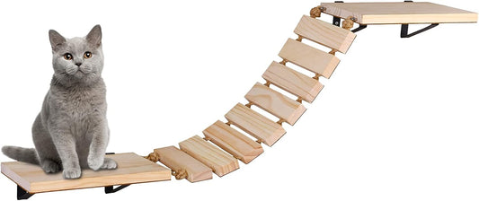 Purife Handcrafted Wall Mounted Cat Shelves, Cat Wall Furniture Set, Cat Wall Bridge Shelf & Perch, Cat Climbing Wall Steps Ladder Cat Hammock Bed - Hatke