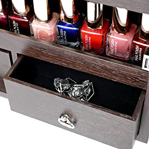 Full-Length HD Silver Glass Makeup Mirror + Jewelry Cabinet Lockable With 8 Auto-On LED Lights Wall Mounted / Over The Door - Brown - Hatke