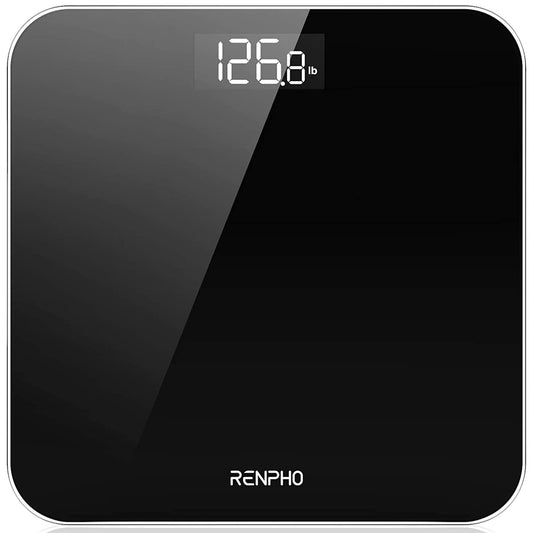 RENPHO Digital Bathroom Scale, Round Corner Design, Lighted LED Display - Black