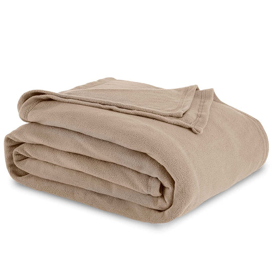 Martex Soft Fleece Polyester Pet-Friendly Full Queen Blanket for Home Bed, Sofa and Dorm - Beige