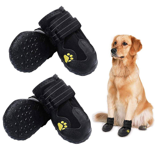 PK.ZTopia Waterproof Dog Boots, Dog Outdoor Shoes, Dog Rain Boots, Running Shoes for Medium to Large Dogs with Two Reflective Fastening Straps and Rugged Anti-Slip Sole (2.95" x 2.52",Black 4PCS)