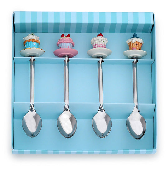 Meshberry Dessert Serving Spoons - Gift Set for Party & Birthday - Each Teaspoon with Souvenir Cupcakes - Ideal for Sweet Bar Appetizer