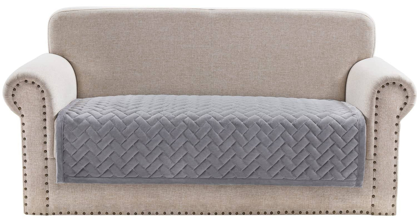 OstepDecor Couch Cover, Sofa Cover, Quilted Sectional Couch Covers, Velvet Sofa Slipcover for Dogs Cats Pet Love Seat Recliner Leather L Shaped, Armrest Backrest Cover, Gray 36 x 63 Inches - Hatke