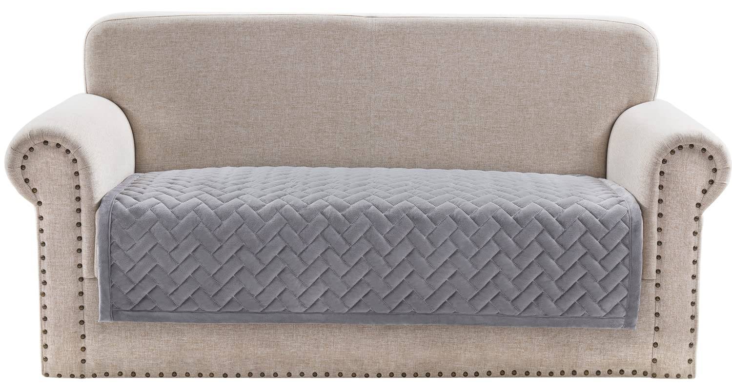 OstepDecor Couch Cover, Sofa Cover, Quilted Sectional Couch Covers, Velvet Sofa Slipcover for Dogs Cats Pet Love Seat Recliner Leather L Shaped, Armrest Backrest Cover, Gray 36 x 63 Inches - Hatke