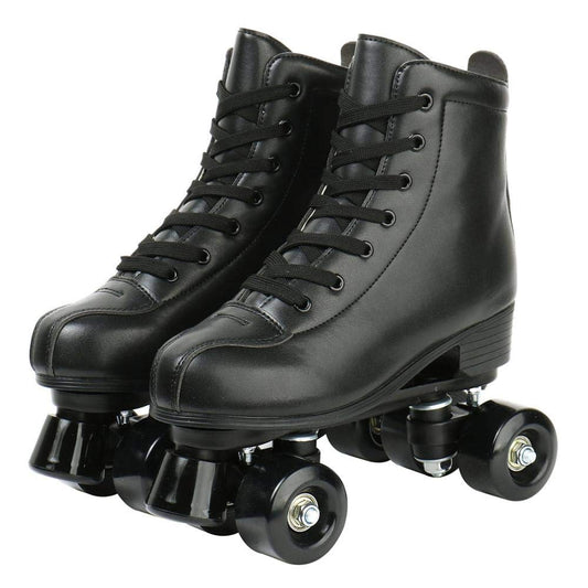 XUDREZ Roller Skates High-Top Double-Row Black PU Leather with ABEC-7 Bearing Roller Skates for Women and Men Size 41