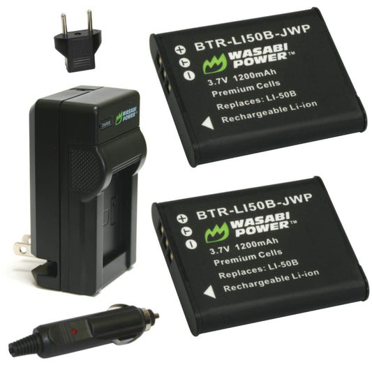 Wasabi Power LI-50B Battery (2-Pack) and Charger for Olympus and Olympus Stylus models