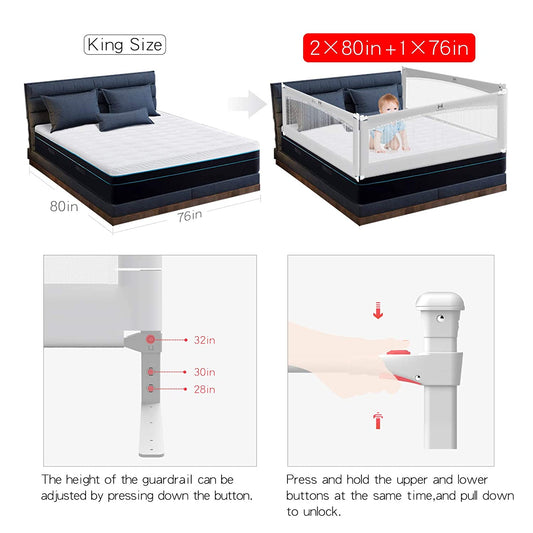M MAYbabe Bed Rails for Babies and Toddlers, Extra Long and Tall Infants Bed Rail Guard, Short Side of Kings(Grey-76inches) - Hatke