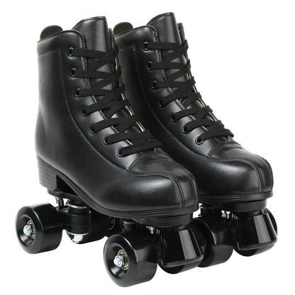 XUDREZ Roller Skates High-Top Double-Row Black PU Leather with ABEC-7 Bearing Roller Skates for Women and Men Size 41