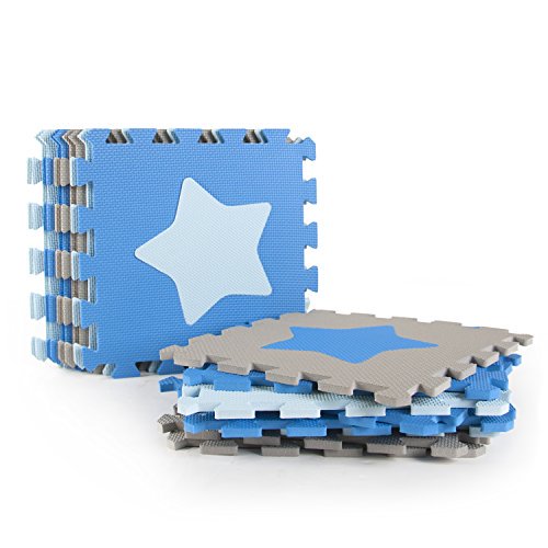 Tadpoles Soft EVA Foam 16pc Playmat Set, Stars, Blue/Grey, 50"x50"