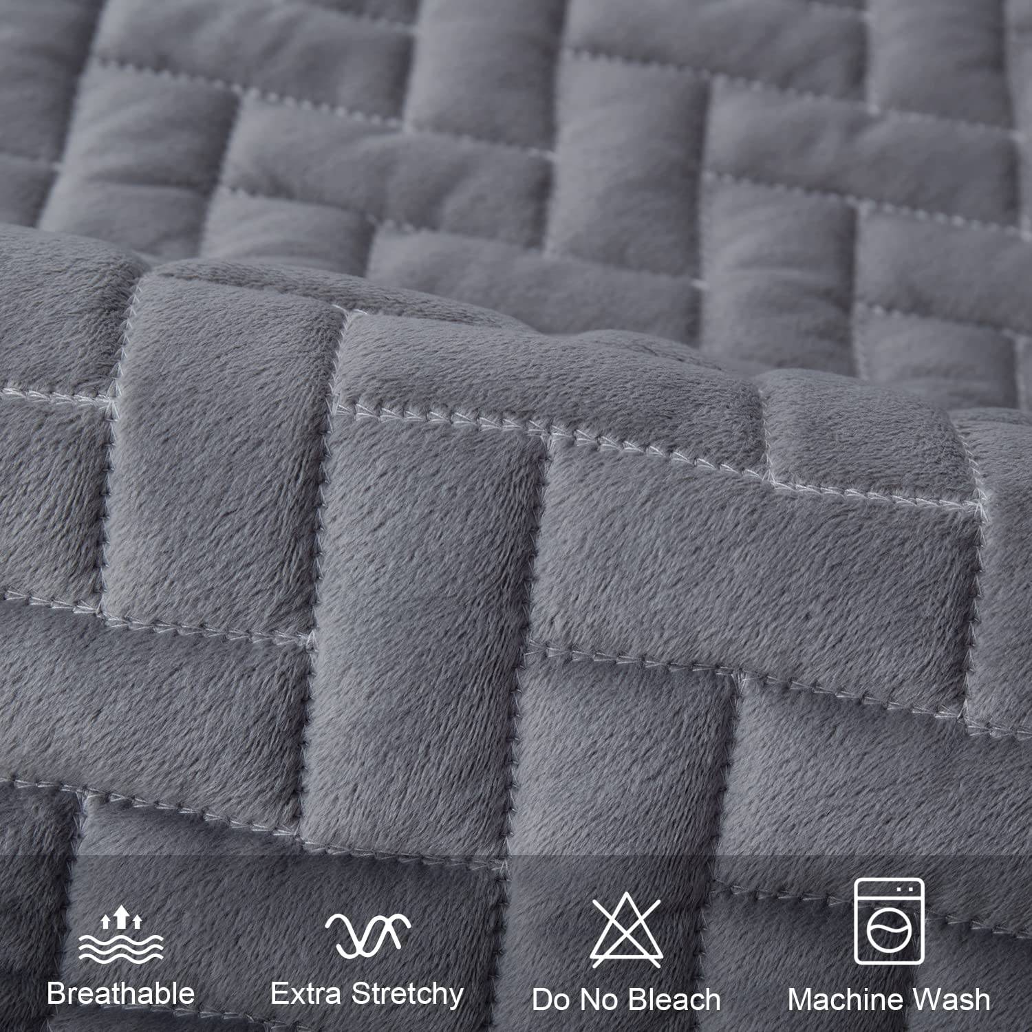 OstepDecor Couch Cover, Sofa Cover, Quilted Sectional Couch Covers, Velvet Sofa Slipcover for Dogs Cats Pet Love Seat Recliner Leather L Shaped, Armrest Backrest Cover, Gray 36 x 63 Inches - Hatke