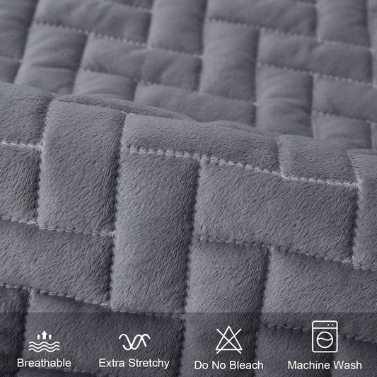 OstepDecor Couch Cover, Sofa Cover, Quilted Sectional Couch Covers, Velvet Sofa Slipcover for Dogs Cats Pet Love Seat Recliner Leather L Shaped, Armrest Backrest Cover, Gray 36 x 63 Inches - Hatke