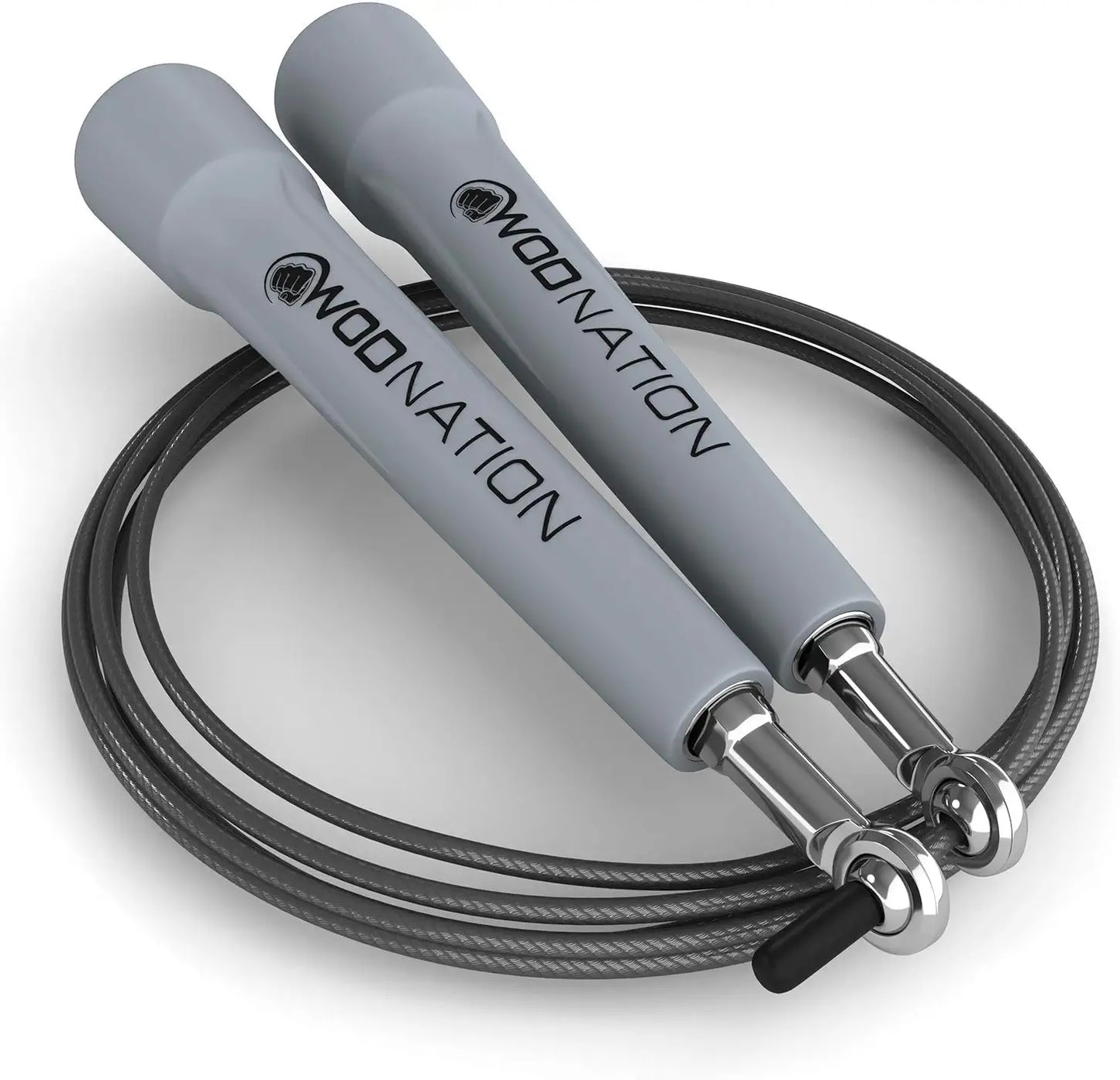 WOD Nation Speed Adjustable Blazing Fast Jumping/Jump Rope -  for  Endurance Workout Boxing, MMA, Martial Arts or Just Staying Fit - for Men, Women and Children (Grey)