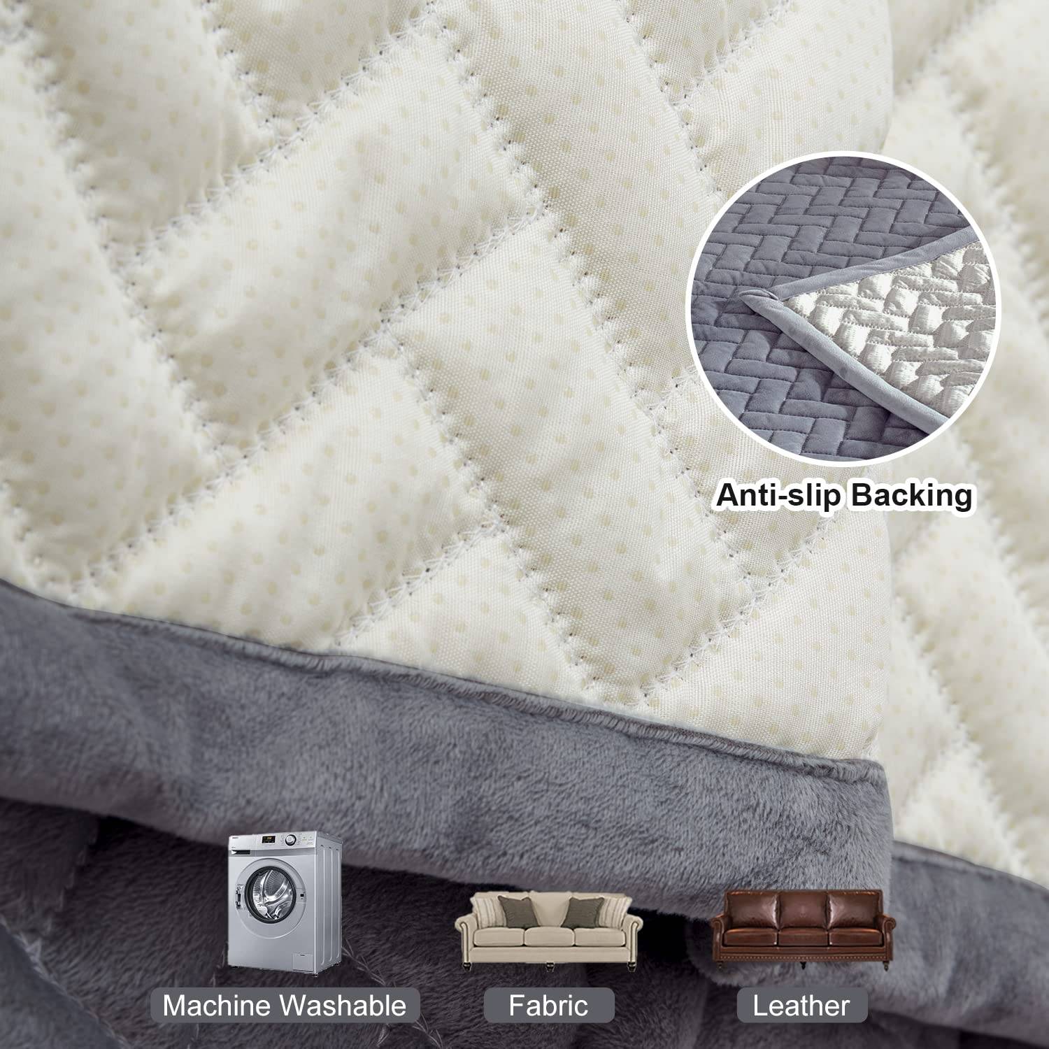 OstepDecor Couch Cover, Sofa Cover, Quilted Sectional Couch Covers, Velvet Sofa Slipcover for Dogs Cats Pet Love Seat Recliner Leather L Shaped, Armrest Backrest Cover, Gray 36 x 63 Inches - Hatke