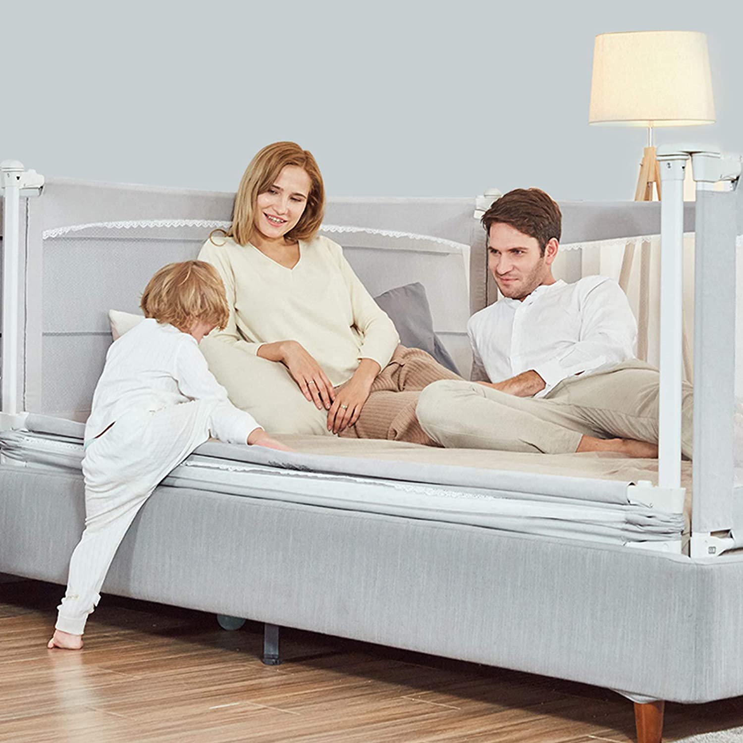 M MAYbabe Bed Rails for Babies and Toddlers, Extra Long and Tall Infants Bed Rail Guard, Short Side of Kings(Grey-76inches) - Hatke