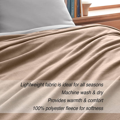Martex Soft Fleece Polyester Pet-Friendly Full Queen Blanket for Home Bed, Sofa and Dorm - Beige