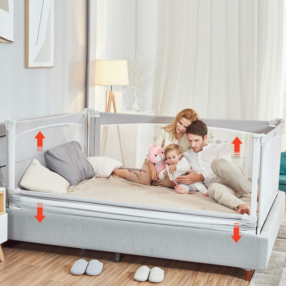 M MAYbabe Bed Rails for Babies and Toddlers, Extra Long and Tall Infants Bed Rail Guard, Short Side of Kings(Grey-76inches) - Hatke