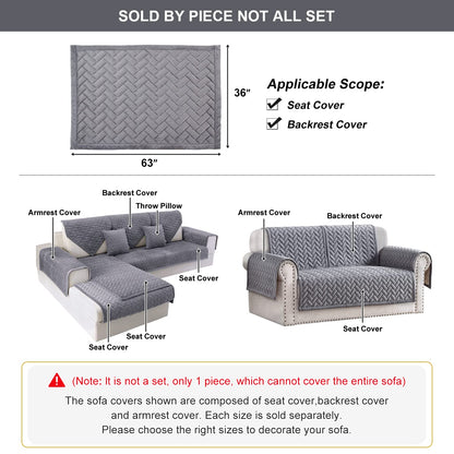 OstepDecor Couch Cover, Sofa Cover, Quilted Sectional Couch Covers, Velvet Sofa Slipcover for Dogs Cats Pet Love Seat Recliner Leather L Shaped, Armrest Backrest Cover, Gray 36 x 63 Inches - Hatke