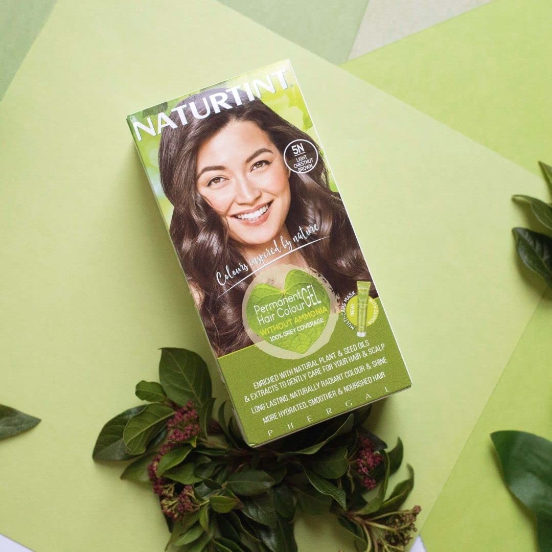 Naturtint Permanent 5N Light Chestnut Brown Hair Colour Gel, Ammonia Free, Long Lasting Gray Coverage - 170ml