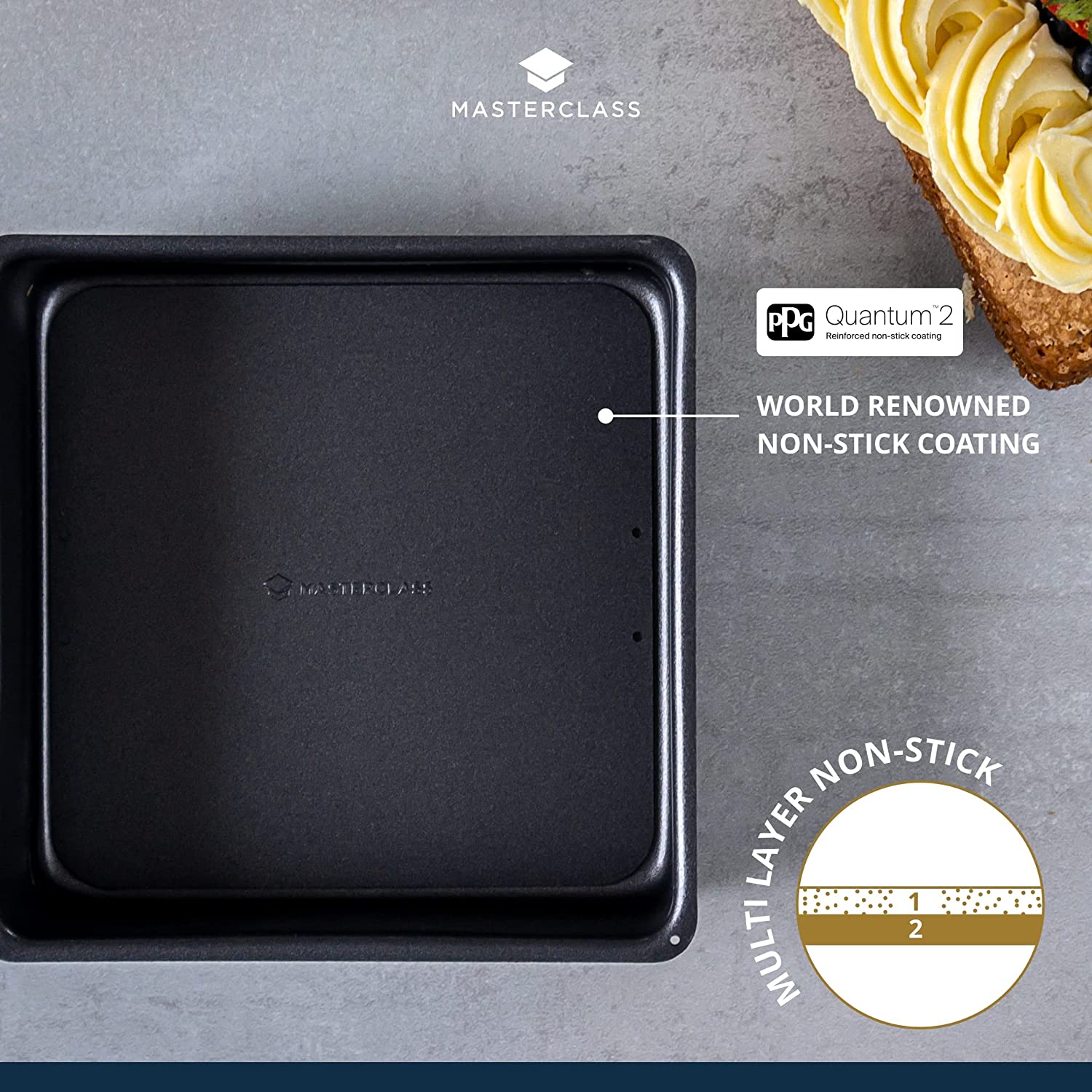 Masterclass Non-stick Deep Square Cake Tin With Loose Base, 20cm (8") - Hatke