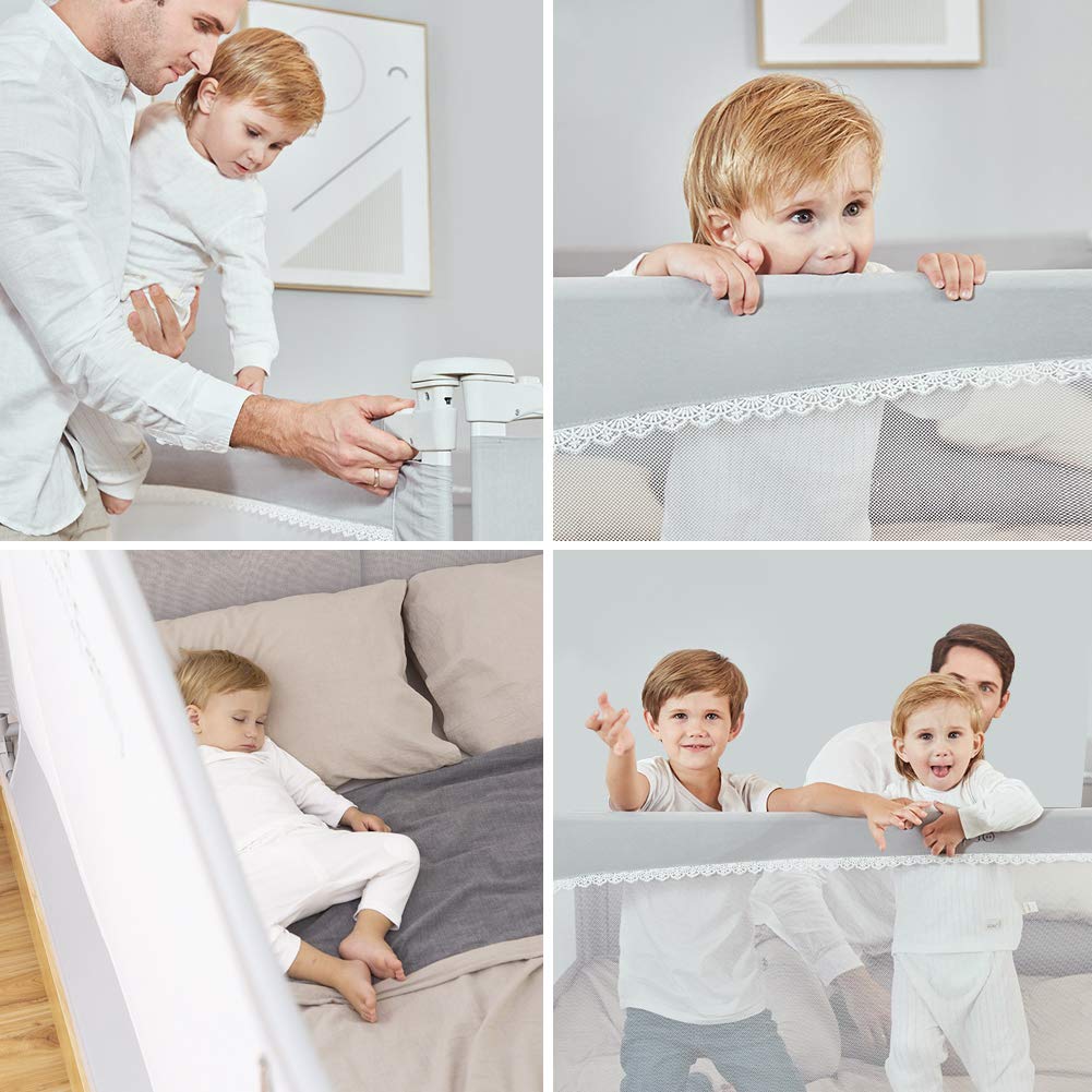 M MAYbabe Bed Rails for Babies and Toddlers, Extra Long and Tall Infants Bed Rail Guard, Short Side of Kings(Grey-76inches) - Hatke