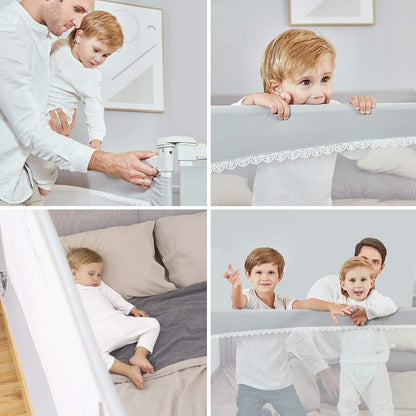 M MAYbabe Bed Rails for Babies and Toddlers, Extra Long and Tall Infants Bed Rail Guard, Short Side of Kings(Grey-76inches)