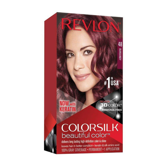 Revlon Colorsilk Beautiful Color, Permanent Hair Color with Keratin, 40ml + 40ml + 11.8ml - 48 Burgundy (Pack of 1)