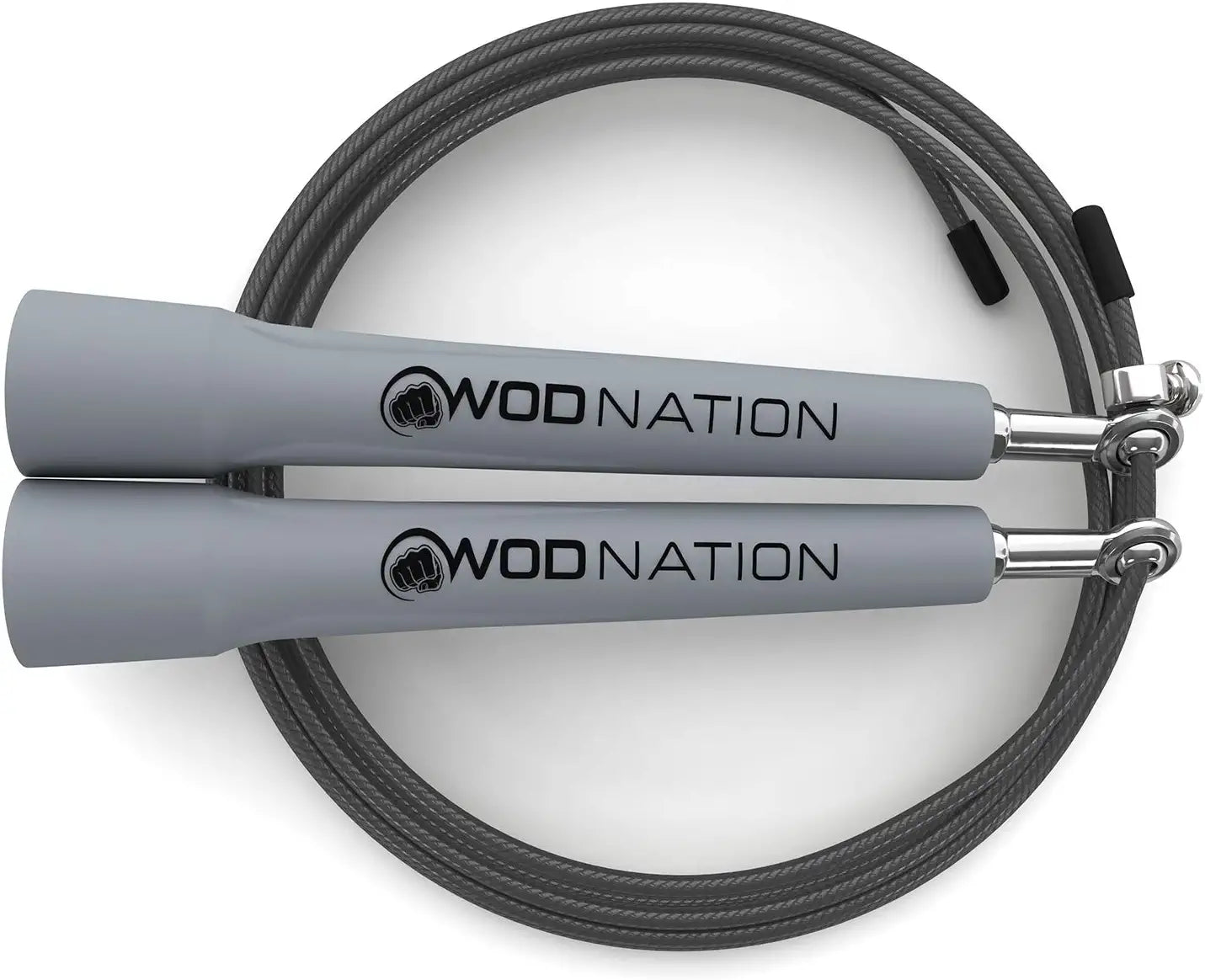 WOD Nation Speed Adjustable Blazing Fast Jumping/Jump Rope -  for  Endurance Workout Boxing, MMA, Martial Arts or Just Staying Fit - for Men, Women and Children (Grey)