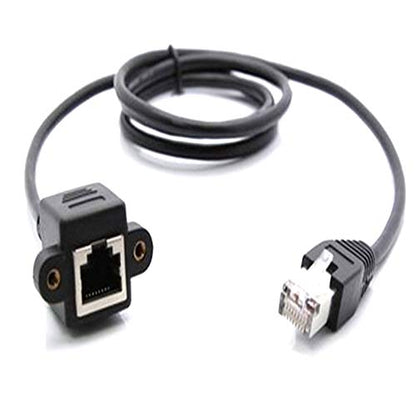 8-Pin RJ45 Plug Cable Male to Female 50CM Screw Panel Mount Ethernet LAN Network Shielded Cable Extension Patch Cord Coupler Connector CAT 5/5E/6 for Laptop PC ADSL Modem Router (Black) - Hatke